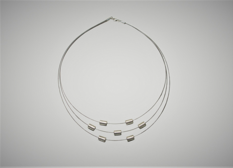 Halskette 3-reihig mit Zylinder aus 925 Silber