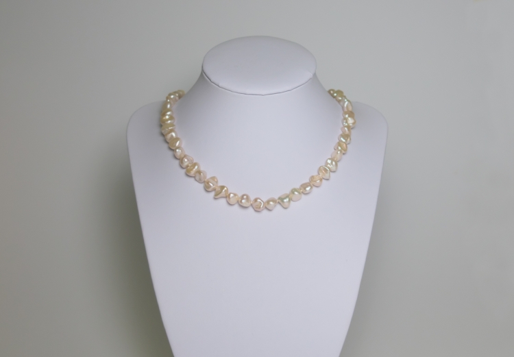 Keshi Perlenkette mit Karabiner­verschluss, Silber, 55 cm