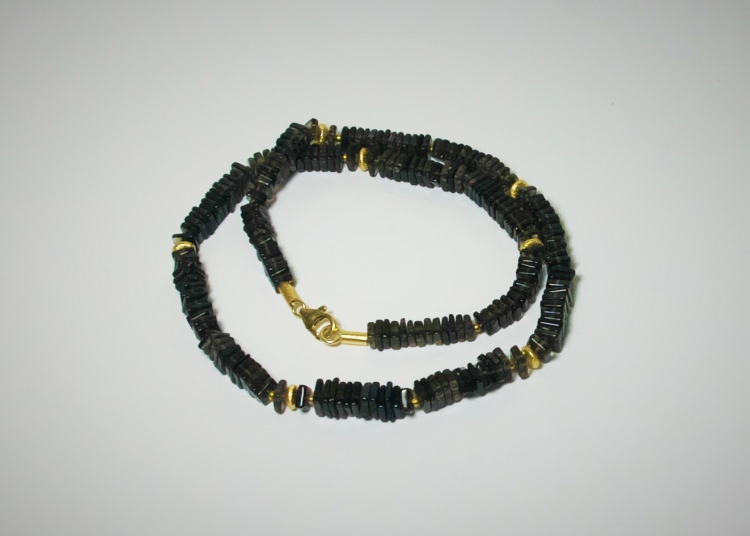 Rauchquarz Halskette mit vergoldeten Zierteilen 50 cm